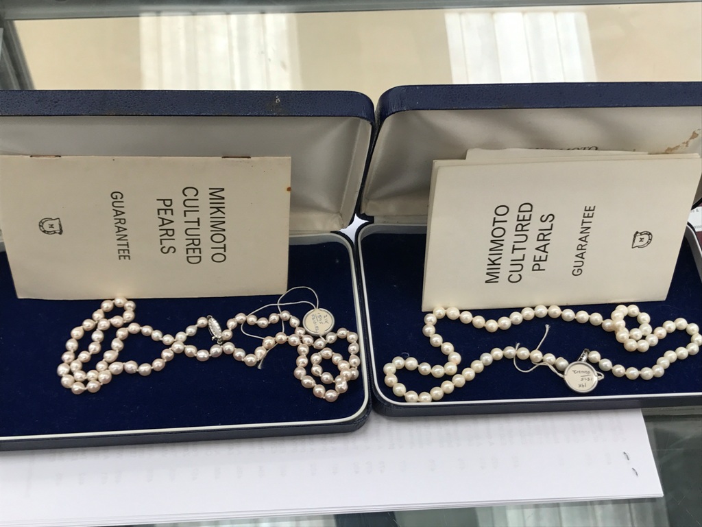 Two cased Mikimoto cultured pearl necklaces