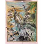 A 20th century oil on canvas, 'The Emus', signed lower right,