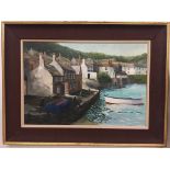 Justin Blake (20th century): 'The Wharf, Mousehole', oil on board, signed lower right,