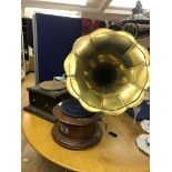 Two HMV wind-up gramophones,