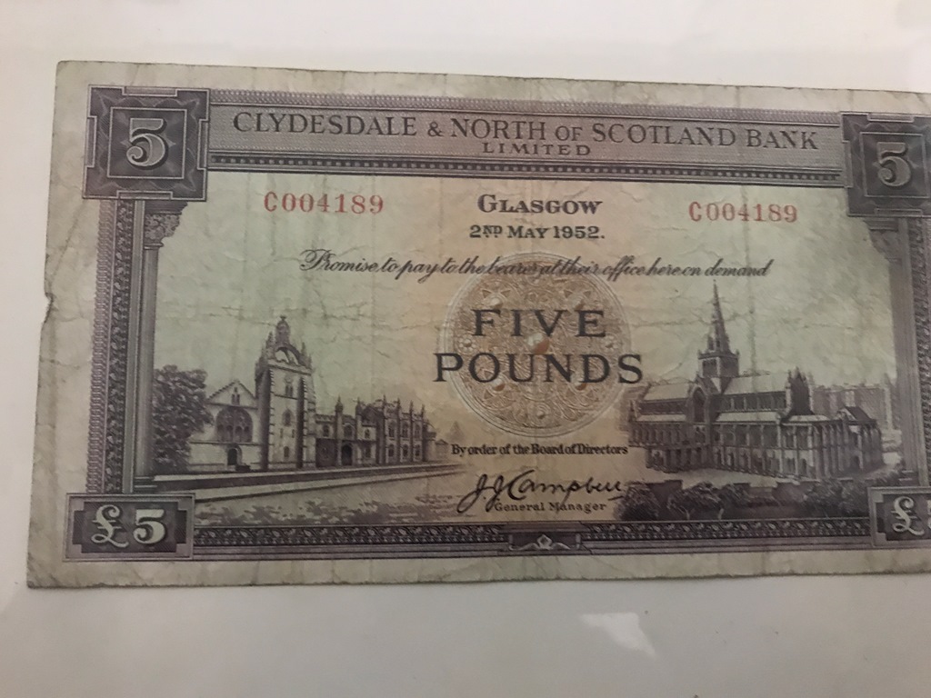 Clydesdale & North of Scotland bank £5 note 02/05/1952