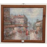 An Impressionist oil on board depicting a Parisian street scene, signed,