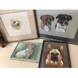 Four original works on paper depicting dog portrait studies,