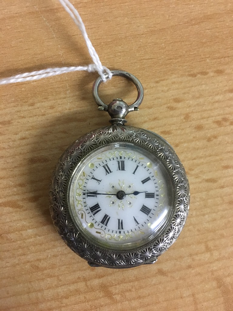 A HM silver ladies pocket watch