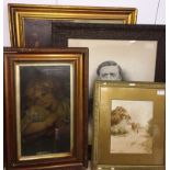 A quantity of pictures to include a 18th/19th century oil on canvas portrait of a girl,