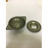 A pewter quaiche; together with a tray,