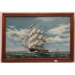 An oil on canvas depicting a portrait of a ship, signed 'Garcia',