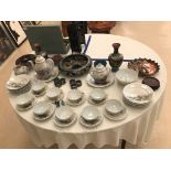 A quantity of Oriental ceramics: Japanese tea set and cloisonne dragon bowl