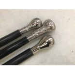 Three EPNS topped walking sticks