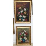 A pair of oils on canvas depicting floral still life studies,