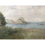A 19th watercolour study of Mont Orgueil Castle, Jersey; together with further prints,