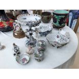 A collection of Dresden ceramics to inc a Tazza, three oval dishes,