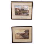 A pair of watercolours depicting river landscapes, one indistinctly signed,