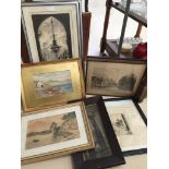 A quantity of pictures to inc original landscape watercolours, hand-signed etchings,