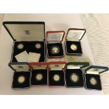 Eight cased silver proof coins and Piedfort examples