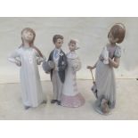 Three Lladro figures: bride and groom,