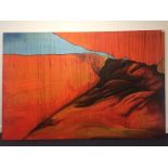 A large abstract oil on canvas depicting a study of mountains