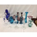 A quantity of glass inc a dressing set, vases,