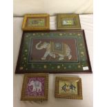 A collection of silk paintings to inc elephant scenes etc