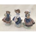 Three Lladro figures, girl with baskets of flowers 5221, 5222,