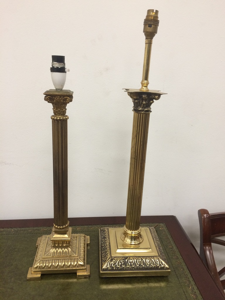 Two brass column lampbases