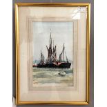 Follower of Edward Seago (1910-1974): Study of a barge, gouache, indistinctly signed,