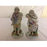 A pair of 19th century German figures of a mother and father carrying children on their backs