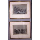 A pair of river Highland landscape pencil drawings, heightened with white,
