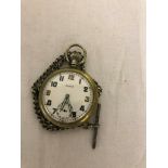 A Damas military pocket watch with hallmarked silver albert chain