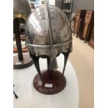 Chromed Viking helmet an stand