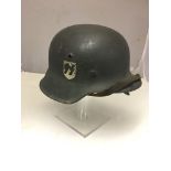 WWII German Double Decal SS Tin Helmet, non folded rim variant,