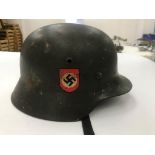 WWII German ET 62 Double Decal Police Helmet numbered 4292 to the inside and with liner and strap.