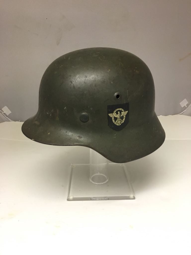 WWII German ET 62 Double Decal Police/Army Tin Helmet,original liner and strap.numbered 4582.