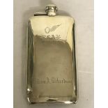 A Large HM silver RCAF observer's hip flask by Birks, engraved with Brevet to the front.