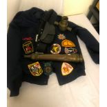 Fire Brigade items to inc, Jacket,Embroidered Badges, Belt with axe holder,