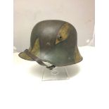 WWI M14 Stahlhelm Painted in three colour camo, missing liner, strap present,