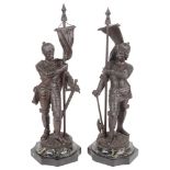 A Pair of Decorative French Bronze Arthurian Figures: Probably depicting Arthur and Lancelot,