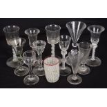Twelve 18th/19th Century Glasses: To include folded rim examples, engraved,