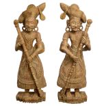 A Pair of Terracotta Temple Guardian Figures: Of large proportions,