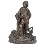 Paul Emile Machault (French: 1800-1866): A bronze modelled as a farmer standing with plough and