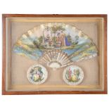 A Framed Hand Painted Mother-of-Pearl and Ivory Stick Fan: Late 18th/early 19th century,