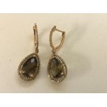 14K rose gold diamond and quartz earrings