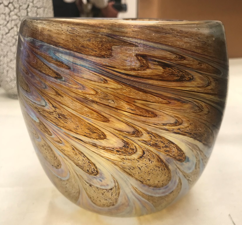 A signed Peter Layton wave pattern glass vase