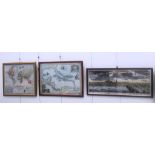 Three framed maps of World,