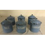 A set of six enamel storage jars