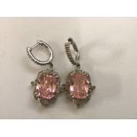 14K diamond and pink stone earrings