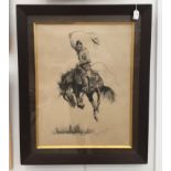 After Frederic Remington (1861-1909): Bronco Buster, monochrome print,