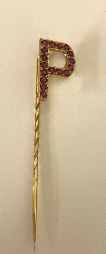 A gentleman's ruby set stick pin "Letter P"