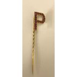 A gentleman's ruby set stick pin "Letter P"