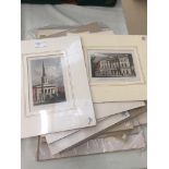 A large quantity of unframed of hand coloured 19th century prints of architectual/topographical